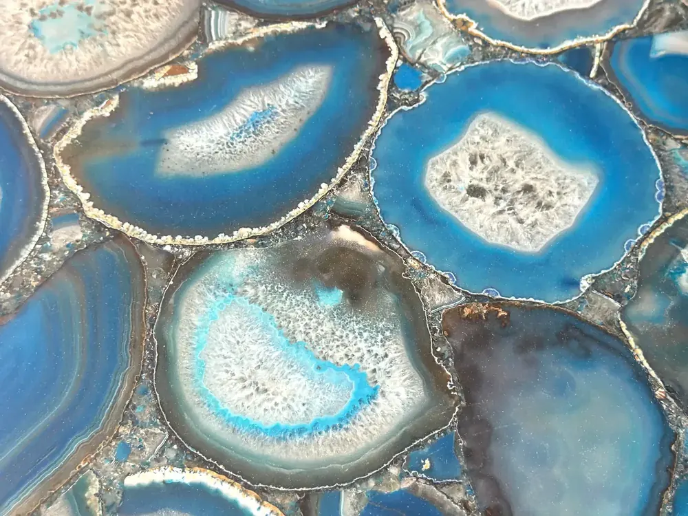 Blue Agate semi-precious stone slab with vivid banded pattern