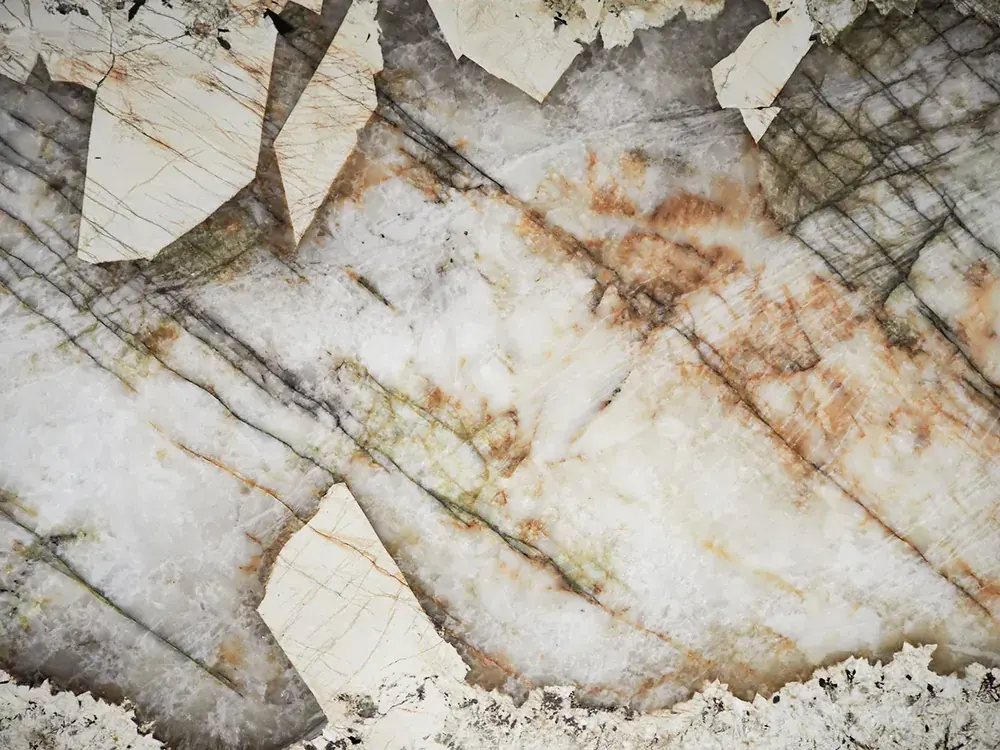 Patagonia quartzite slab with dramatic mosaic movement